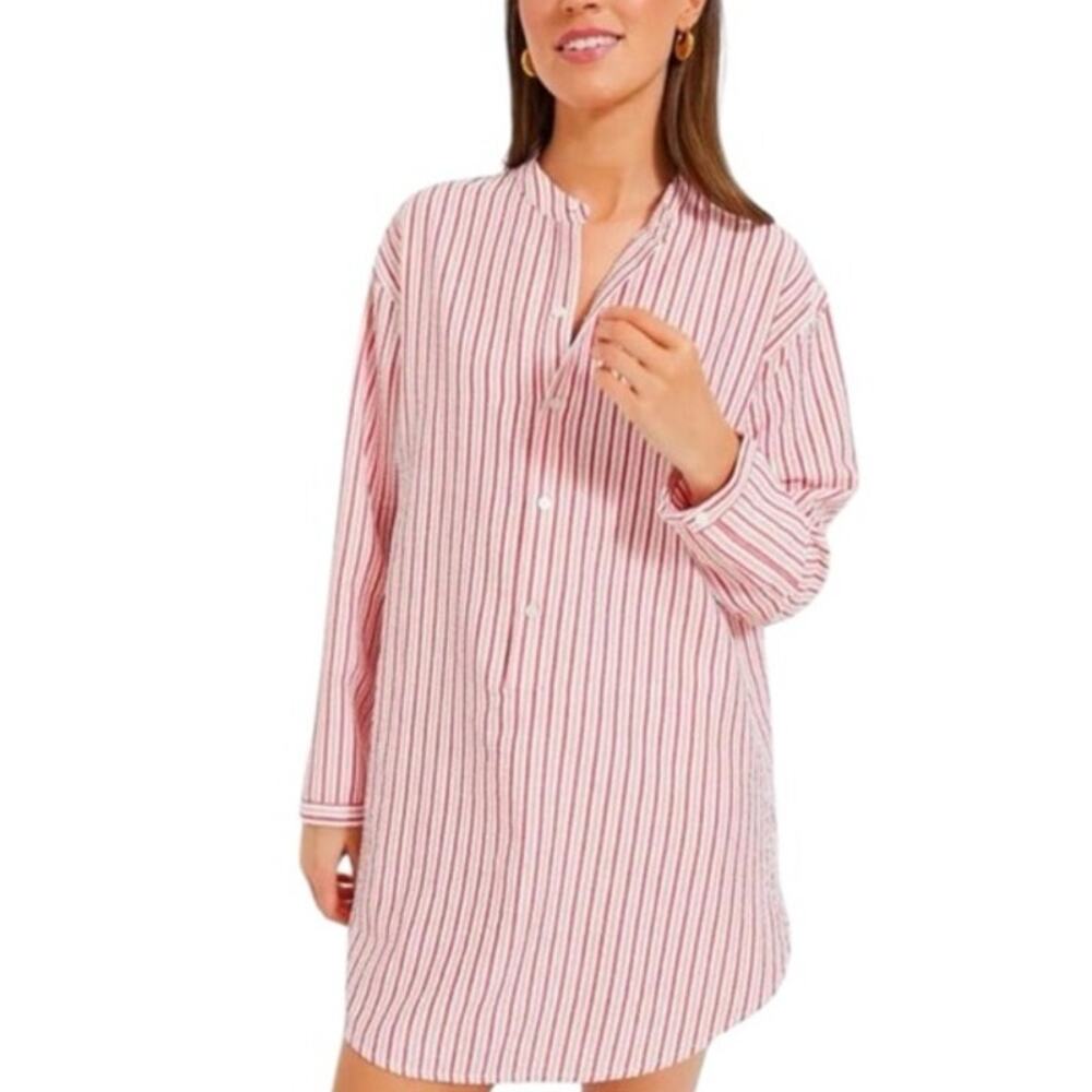 NWT Tuckernuck Beach Seersucker Dress Strawberry Stripe Pink White Womens Size M